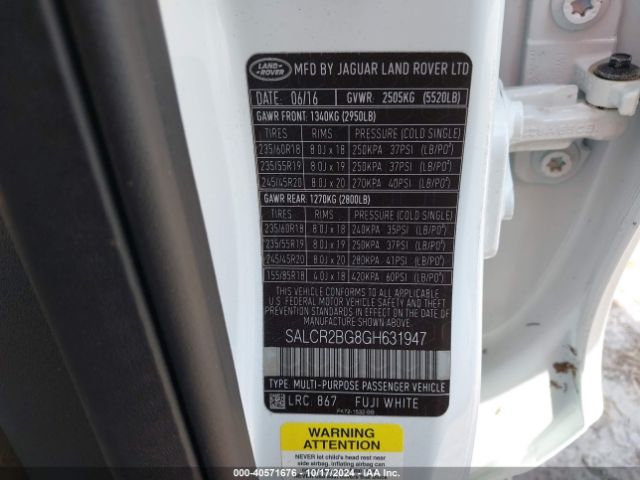 SALCR2BG8GH631947 Land Rover Discovery Sport Hse