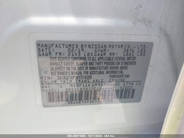 3N1AB7AP1KY314285 Nissan SENTRA SV