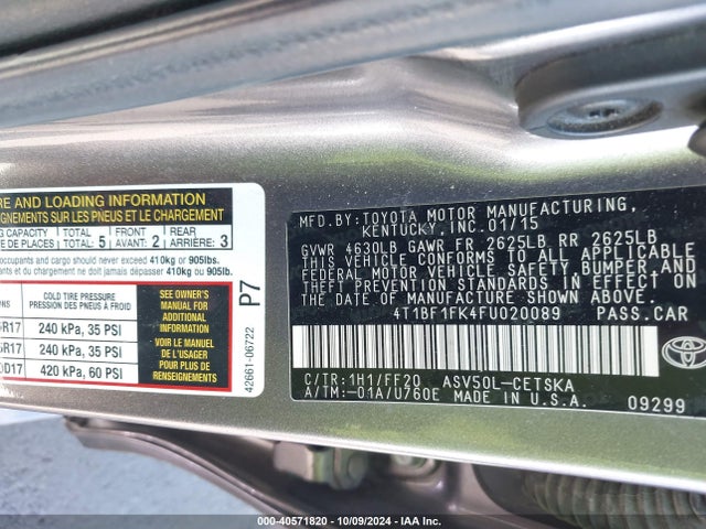 Toyota CAMRY SE 2015 4T1BF1FK4FU020089 Image 9
