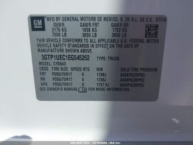 3GTP1UEC1EG545262 GMC Sierra 1500 Sle