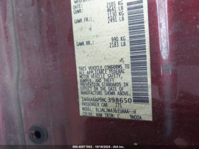 1N4AA6AP9HC398650 Nissan Maxima 3.5 Sv