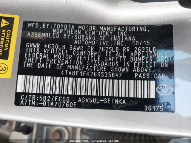 4T4BF1FK2GR535647 Toyota CAMRY LE