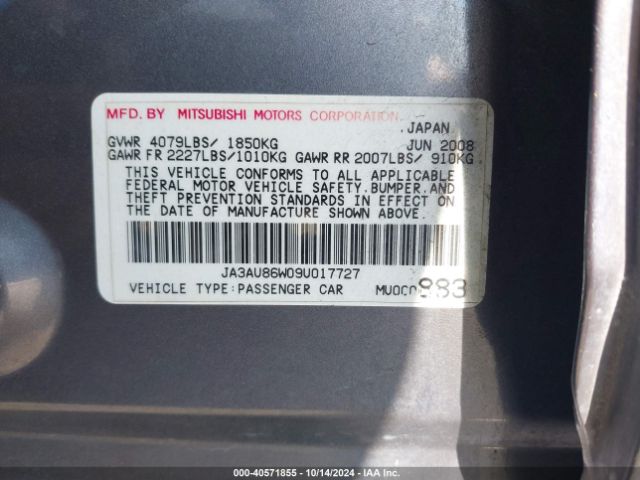 2009 MITSUBISHI LANCER JA3AU86W09U017727 Photo 8