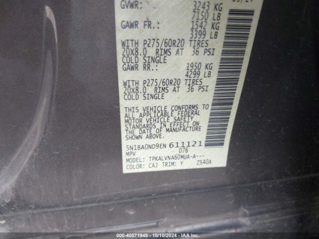 5N1BA0ND9EN611121 Nissan Armada Sl