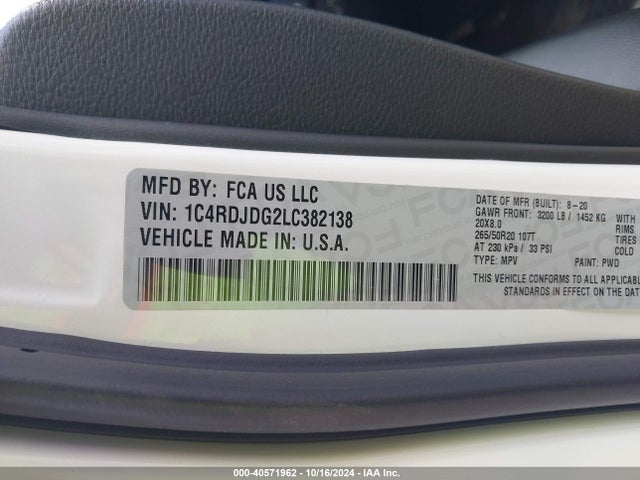 Dodge Durango Gt Plus Awd 2020 1C4RDJDG2LC382138 Image 9