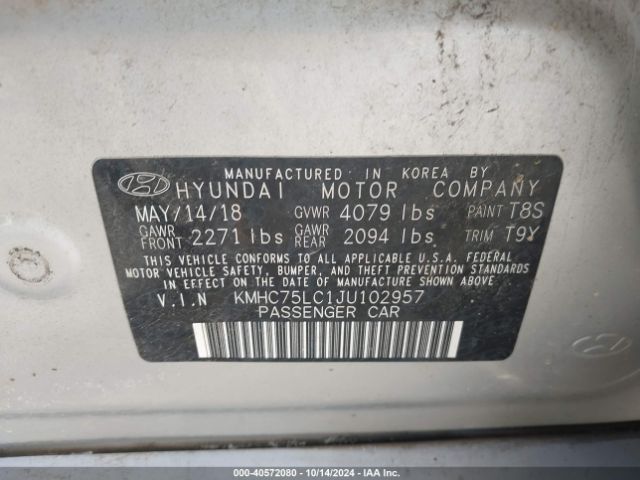 KMHC75LC1JU102957 Hyundai Ioniq Hybrid Sel