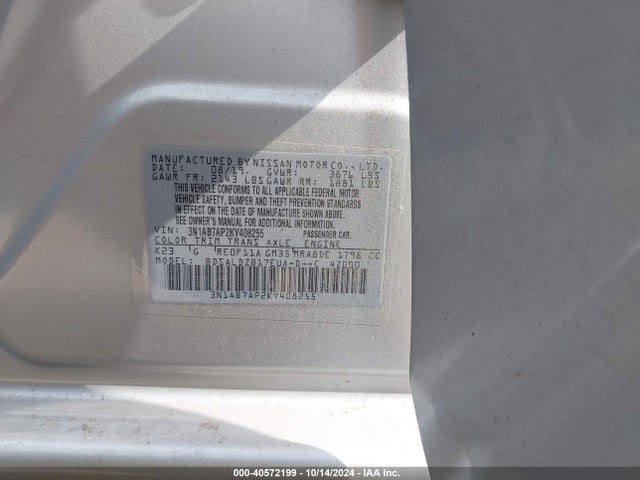 Nissan SENTRA SV 2019 3N1AB7AP2KY408255 Image 9