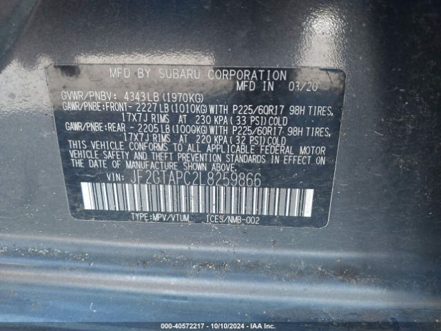 JF2GTAPC2L8259866 Subaru Crosstrek Premium