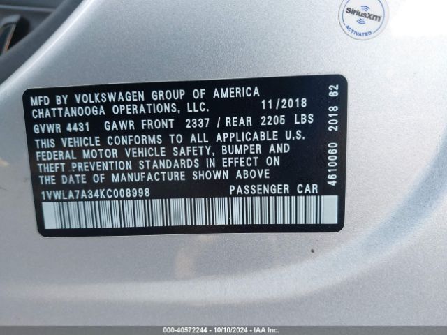 1VWLA7A34KC008998 Volkswagen Passat 2.0t Wolfsburg Edition