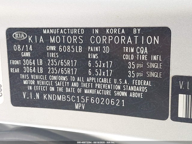 KIA SEDONA LX 2015 KNDMB5C15F6020621 Image 9
