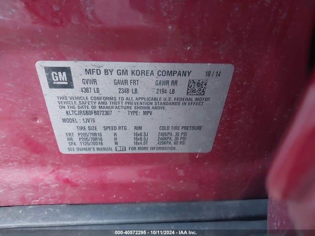 Chevrolet Trax Lt 2015 KL7CJRSB0FB072307 Image 9