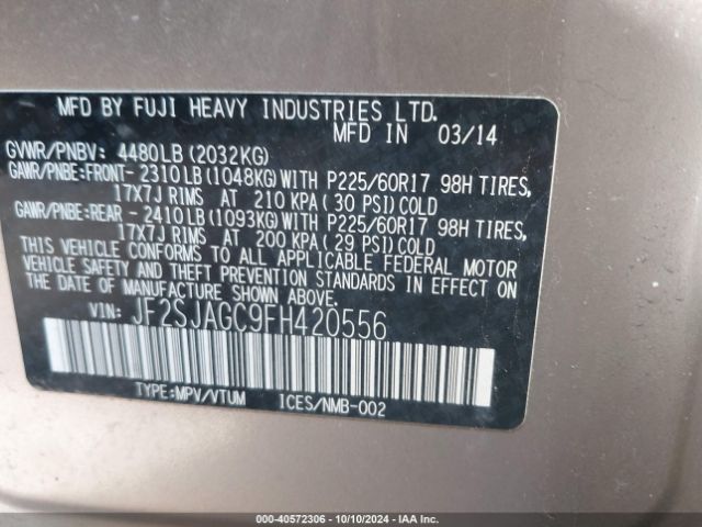 JF2SJAGC9FH420556 Subaru Forester 2.5i Premium
