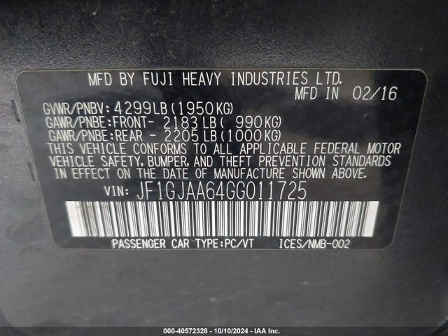Subaru Impreza 2.0i 2016 JF1GJAA64GG011725 Image 9