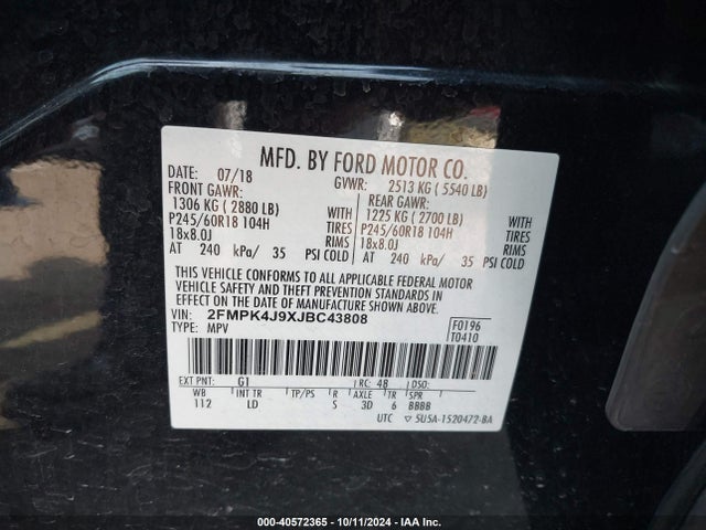 2FMPK4J9XJBC43808 Ford EDGE SEL