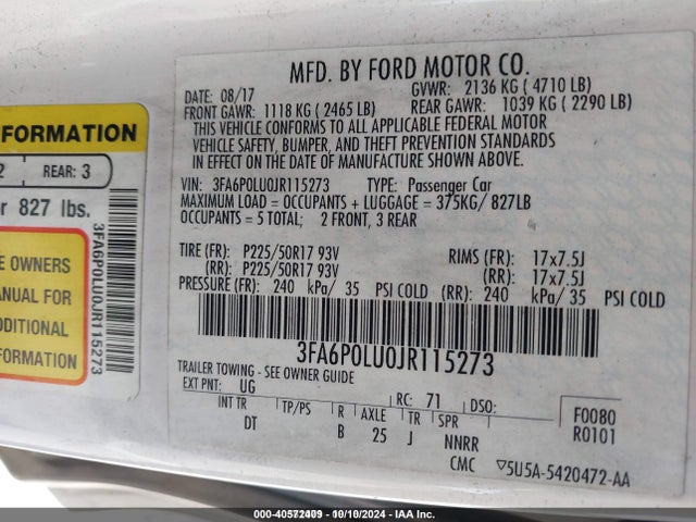 Ford Fusion Hybrid Se 2018 3FA6P0LU0JR115273 Image 9
