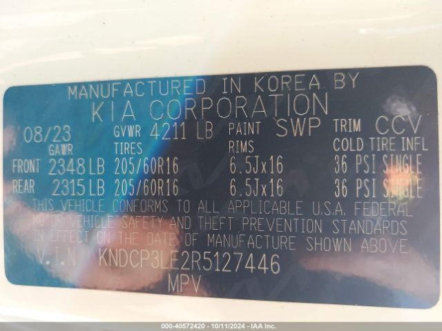 KNDCP3LE2R5127446 KIA NIRO LX