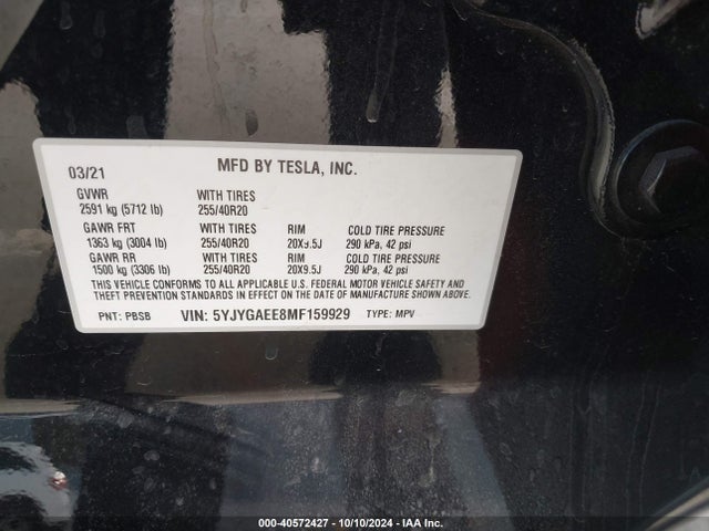 2021 TESLA MODEL Y 5YJYGAEE8MF159929 Photo 8