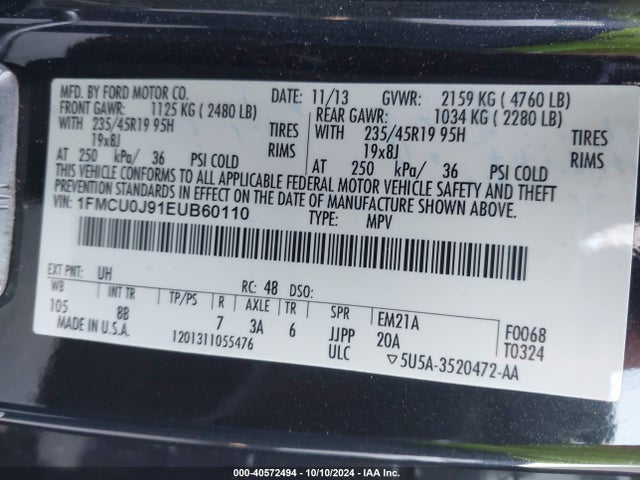 1FMCU0J91EUB60110 Ford Escape Titanium