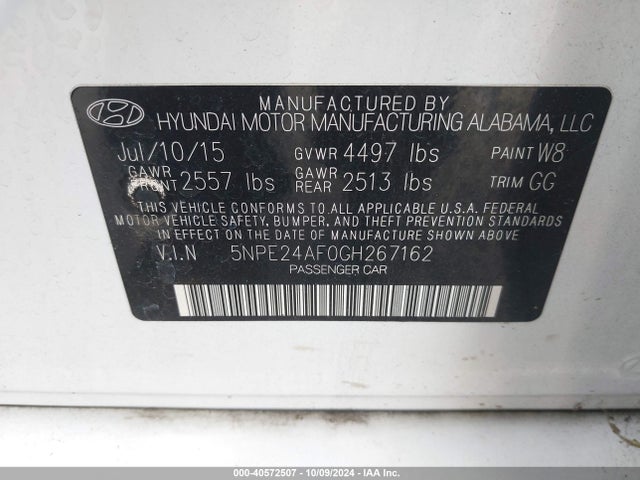 Hyundai SONATA SE 2016 5NPE24AF0GH267162 Image 9
