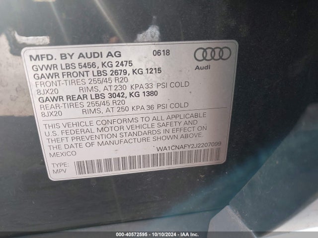 WA1CNAFY2J2207099 Audi Q5 2.0t Premium/2.0t Tech Premium