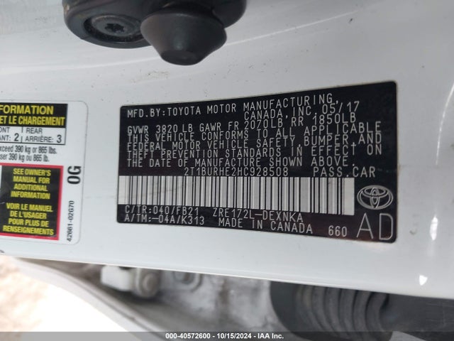 Toyota COROLLA LE 2017 2T1BURHE2HC928508 Image 9