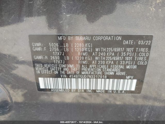 4S4BTGUD7N3217018 Subaru Outback Wilderness