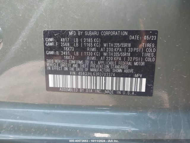 4S4GUHL63R3703374 Subaru Crosstrek Limited