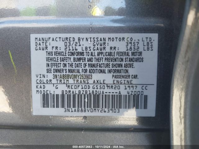 3N1AB8BV0MY263903 Nissan Sentra S Xtronic Cvt