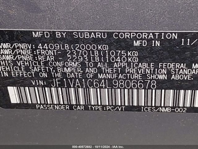 JF1VA1C64L9806678 Subaru Wrx Premium