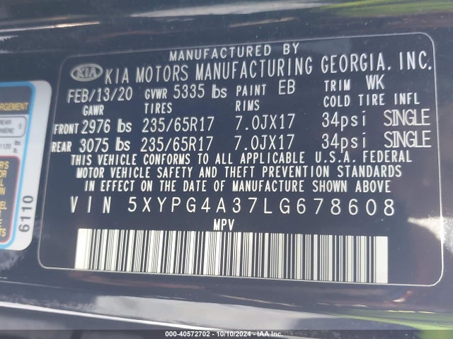KIA Sorento 2.4l Lx 2020 5XYPG4A37LG678608 Image 9