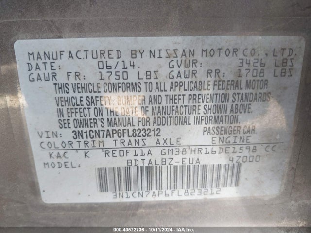 Nissan Versa 1.6 Sv 2015 3N1CN7AP6FL823212 Image 9