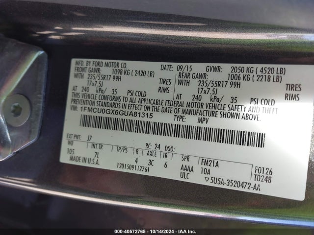 1FMCU0GX6GUA81315 Ford ESCAPE SE