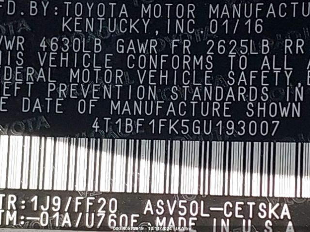 4T1BF1FK5GU193007 Toyota CAMRY SE