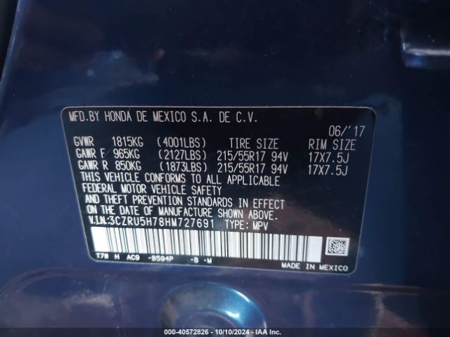 3CZRU5H78HM727691 Honda Hr-v Ex-l