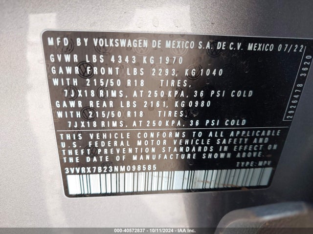 3VVRX7B23NM098585 Volkswagen Taos 1.5t Se