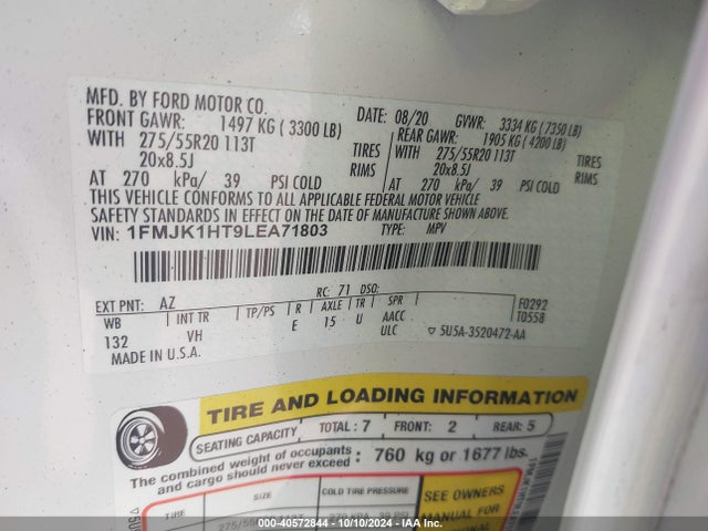 Ford Expedition Xlt Max 2020 1FMJK1HT9LEA71803 Image 9