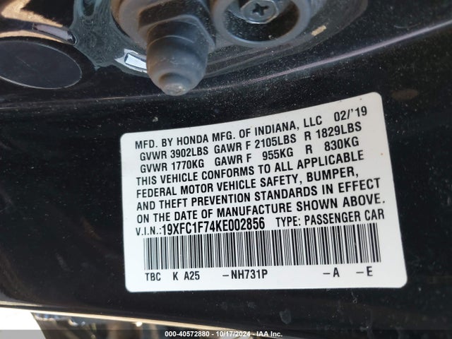 Honda Civic Ex-l 2019 19XFC1F74KE002856 Image 9