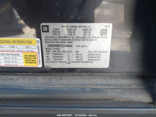 1GNKVHKD1EJ348844 Chevrolet Traverse 2lt