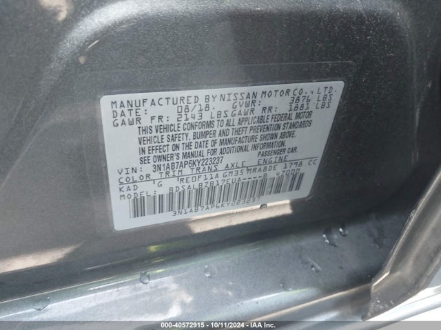 Nissan SENTRA S 2019 3N1AB7AP6KY223237 Image 9