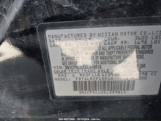 3N1CP5CUXKL559813 Nissan KICKS S