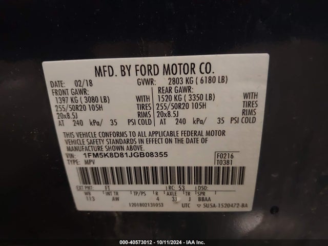 Ford EXPLORER XLT 2018 1FM5K8D81JGB08355 Image 9