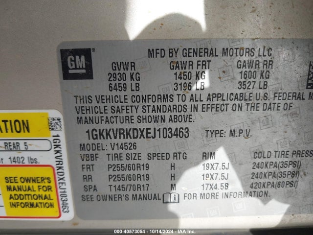 GMC Acadia Slt-1 2014 1GKKVRKDXEJ103463 Image 9