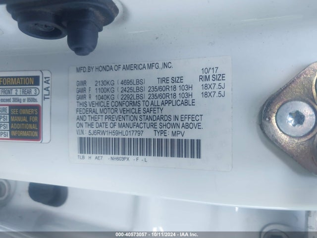 Honda CR-V EX 2017 5J6RW1H59HL017797 Image 9