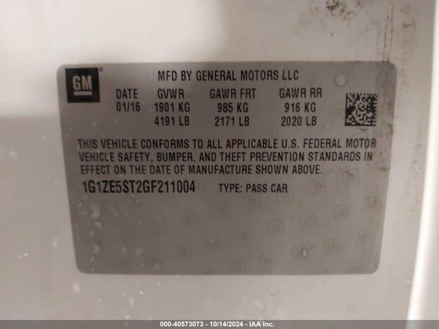 Chevrolet MALIBU 1LT 2016 1G1ZE5ST2GF211004 Image 9