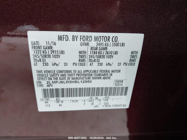 Lincoln Mkx Reserve 2017 2LMPJ6LR5HBL12950 Image 9
