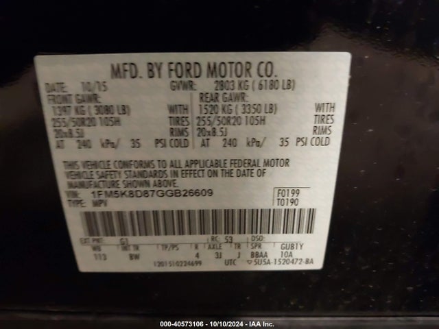 Ford EXPLORER XLT 2016 1FM5K8D87GGB26609 Image 9