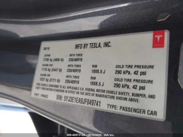 5YJ3E1EA9JF049741 Tesla MODEL 3