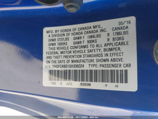 Honda Civic Lx-p 2016 2HGFC4B01GH306024 Image 9