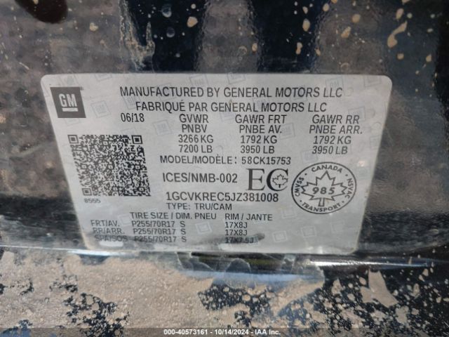 1GCVKREC5JZ381008 Chevrolet Silverado 1500 1lt/2lt