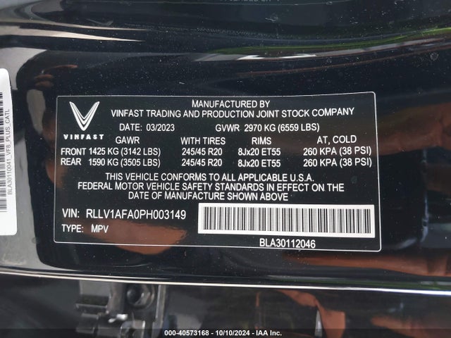 RLLV1AFA0PH003149 Vinfast Vf 8 Plus